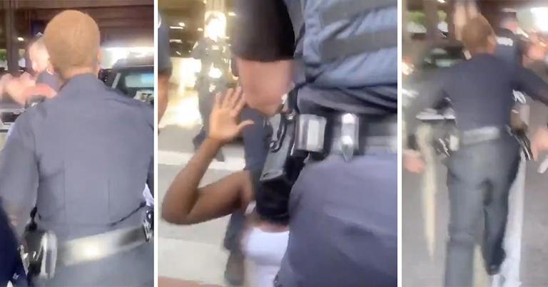 Black Female Officer Confronts Cop Who Pushed Woman On Her Knees To The