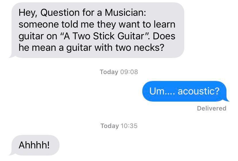 word misunderstanding a two stick guitar