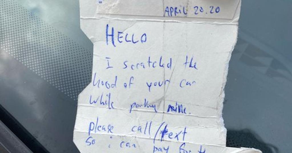 YouTuber leaves note with info on car he scratched, was floored by